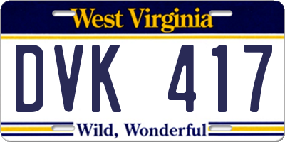 WV license plate DVK417