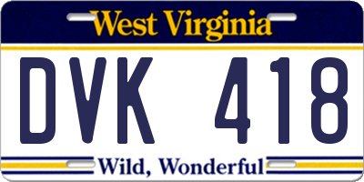 WV license plate DVK418