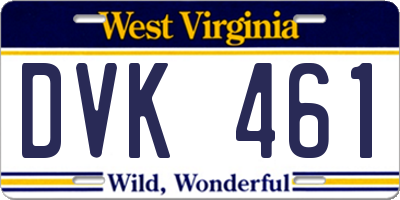 WV license plate DVK461
