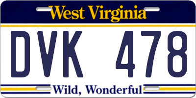 WV license plate DVK478