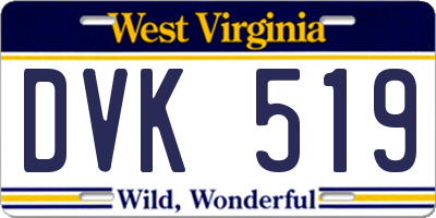 WV license plate DVK519