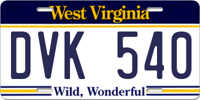WV license plate DVK540