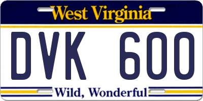 WV license plate DVK600