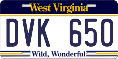WV license plate DVK650