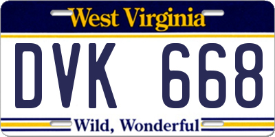 WV license plate DVK668