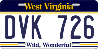WV license plate DVK726