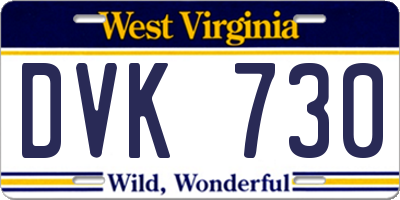 WV license plate DVK730