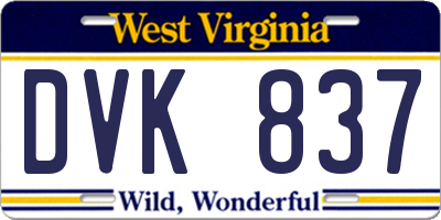 WV license plate DVK837
