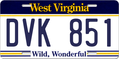 WV license plate DVK851