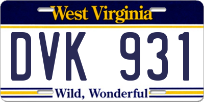 WV license plate DVK931