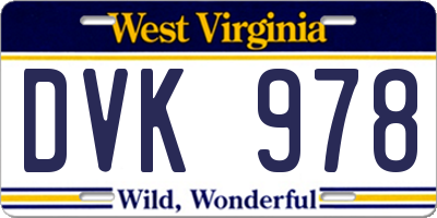 WV license plate DVK978