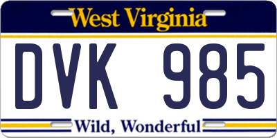 WV license plate DVK985