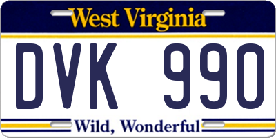 WV license plate DVK990