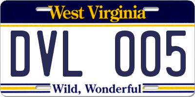 WV license plate DVL005