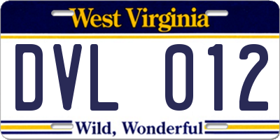 WV license plate DVL012