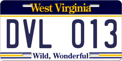 WV license plate DVL013