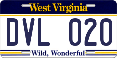 WV license plate DVL020