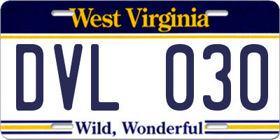 WV license plate DVL030