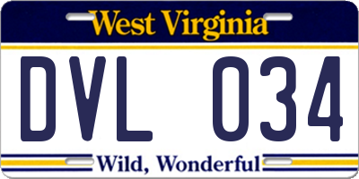 WV license plate DVL034