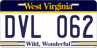 WV license plate DVL062