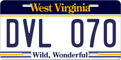 WV license plate DVL070