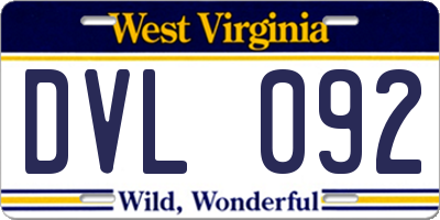 WV license plate DVL092