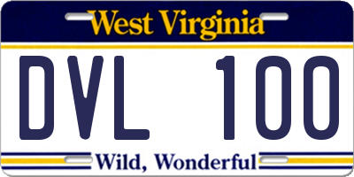 WV license plate DVL100