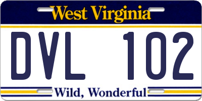 WV license plate DVL102