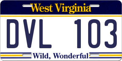 WV license plate DVL103