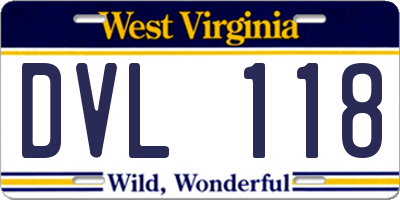WV license plate DVL118