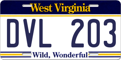 WV license plate DVL203