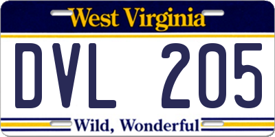 WV license plate DVL205
