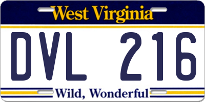 WV license plate DVL216