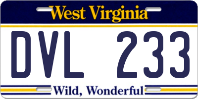 WV license plate DVL233