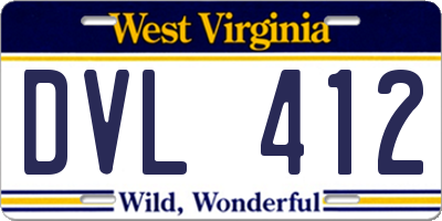 WV license plate DVL412
