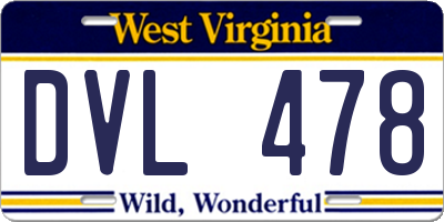 WV license plate DVL478