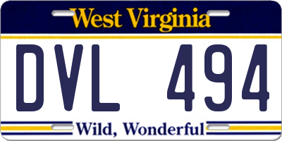 WV license plate DVL494