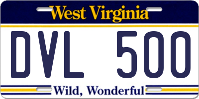 WV license plate DVL500
