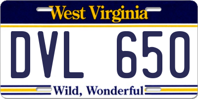 WV license plate DVL650