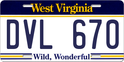WV license plate DVL670