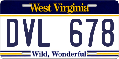 WV license plate DVL678