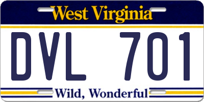 WV license plate DVL701