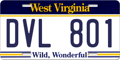 WV license plate DVL801