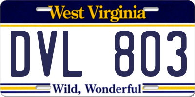 WV license plate DVL803