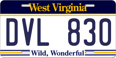 WV license plate DVL830