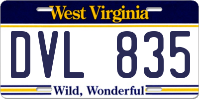 WV license plate DVL835