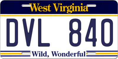 WV license plate DVL840
