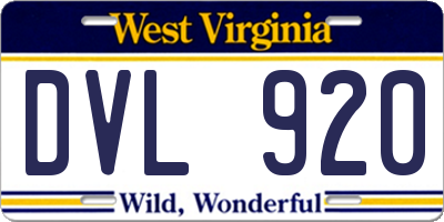 WV license plate DVL920