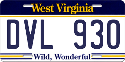 WV license plate DVL930