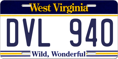 WV license plate DVL940
